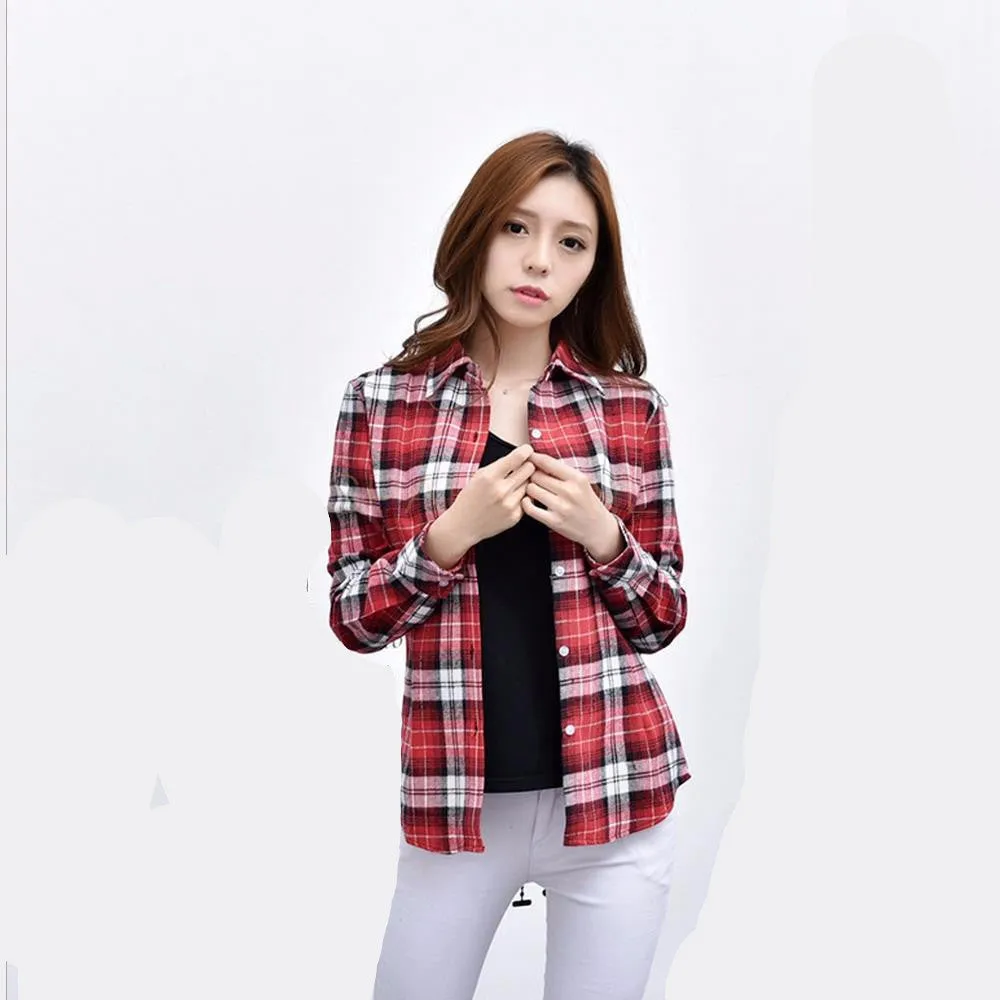 Fashion 22 Colors Girl's Plaid Flannel Shirt Female Long-Sleeved Shirts Ladies Large Size Women's Tops plus size