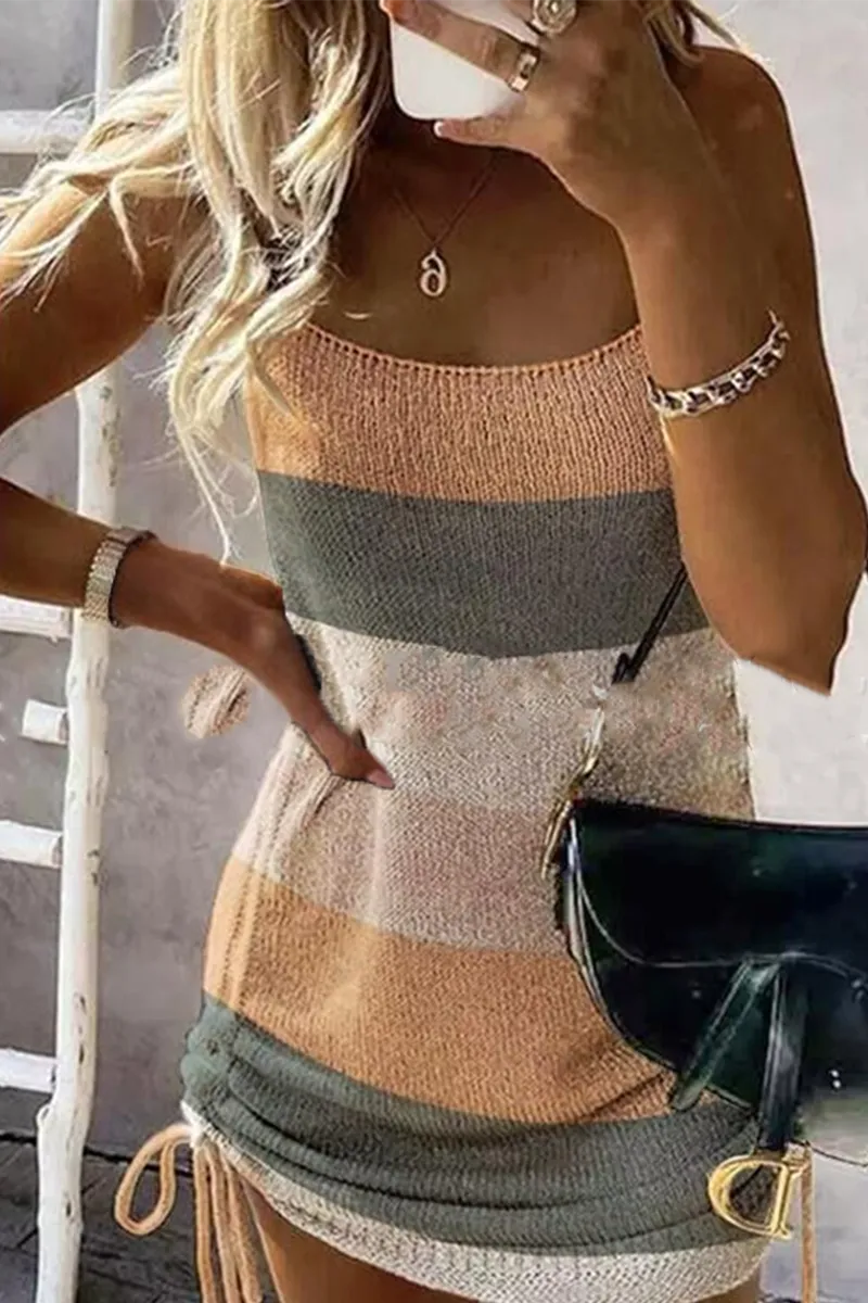 Fashion Solid Draw String Spaghetti Strap Straight Dresses(3 Colors)