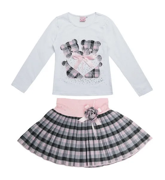 Fashion winter Boutique Outfits Sets For 2 Pcs Kids Girl Long Sleeve Cotton Shirts Tops   Plaid Tutu Skirts With Bow Sets