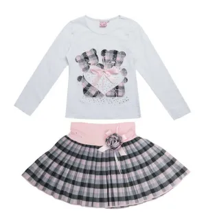 Fashion winter Boutique Outfits Sets For 2 Pcs Kids Girl Long Sleeve Cotton Shirts Tops   Plaid Tutu Skirts With Bow Sets