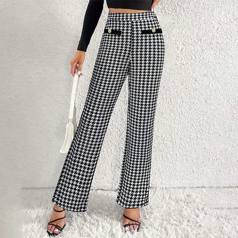 Faux Pocket Fastener Decoration Straight Wide Leg Pants Trousers