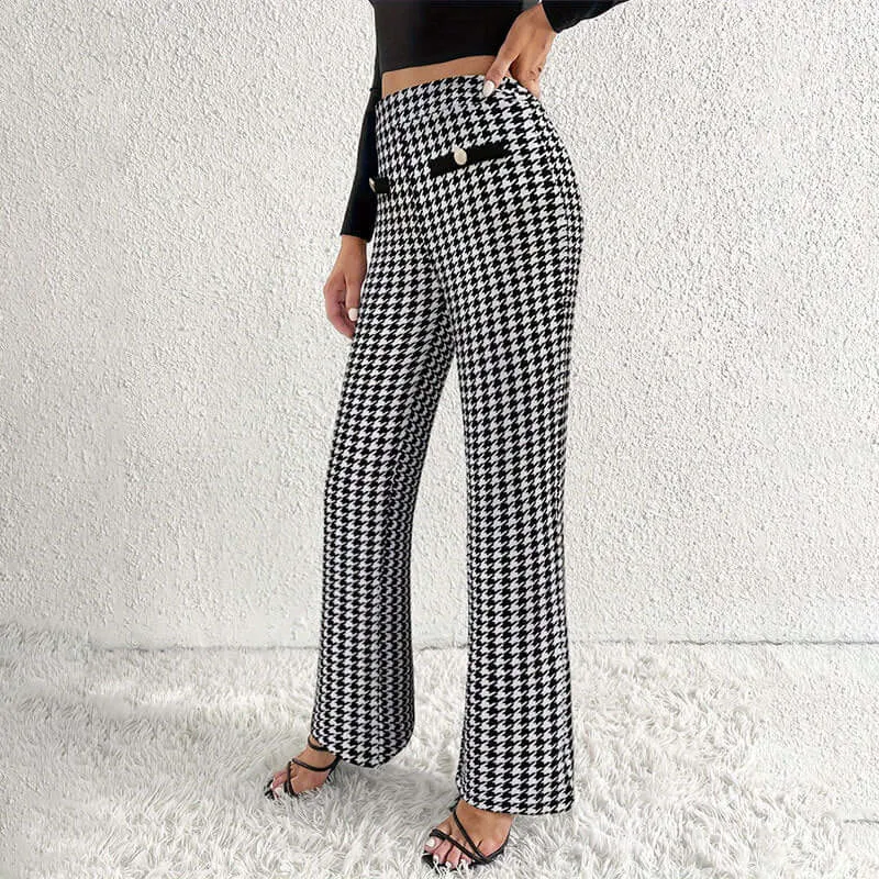 Faux Pocket Fastener Decoration Straight Wide Leg Pants Trousers