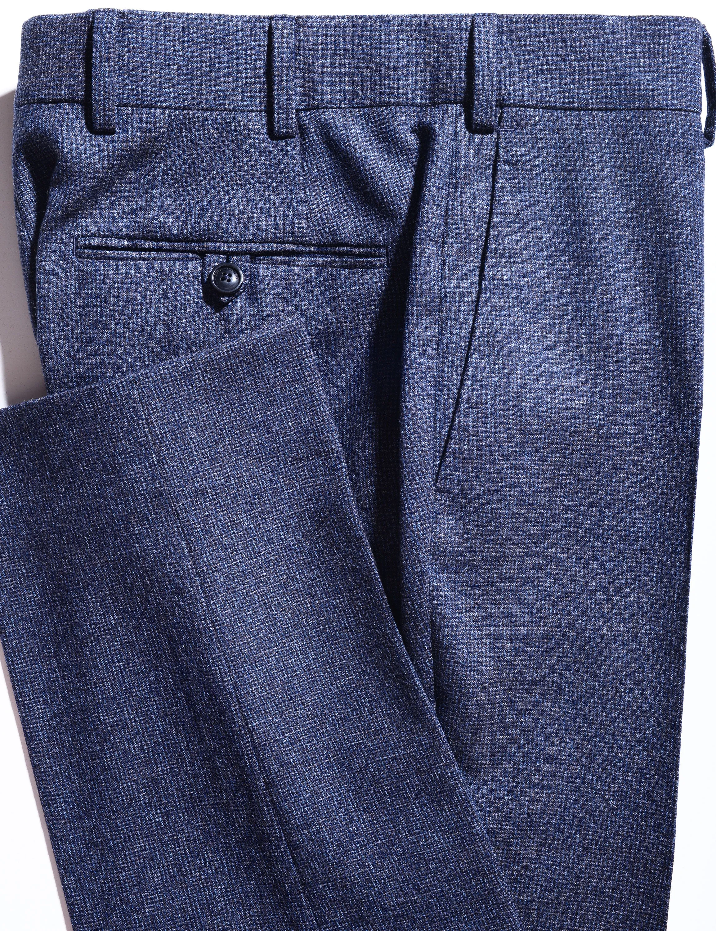 FINAL SALE: BKT50 Tailored Trousers in Super 130s Houndstooth Flannel - Blue Night