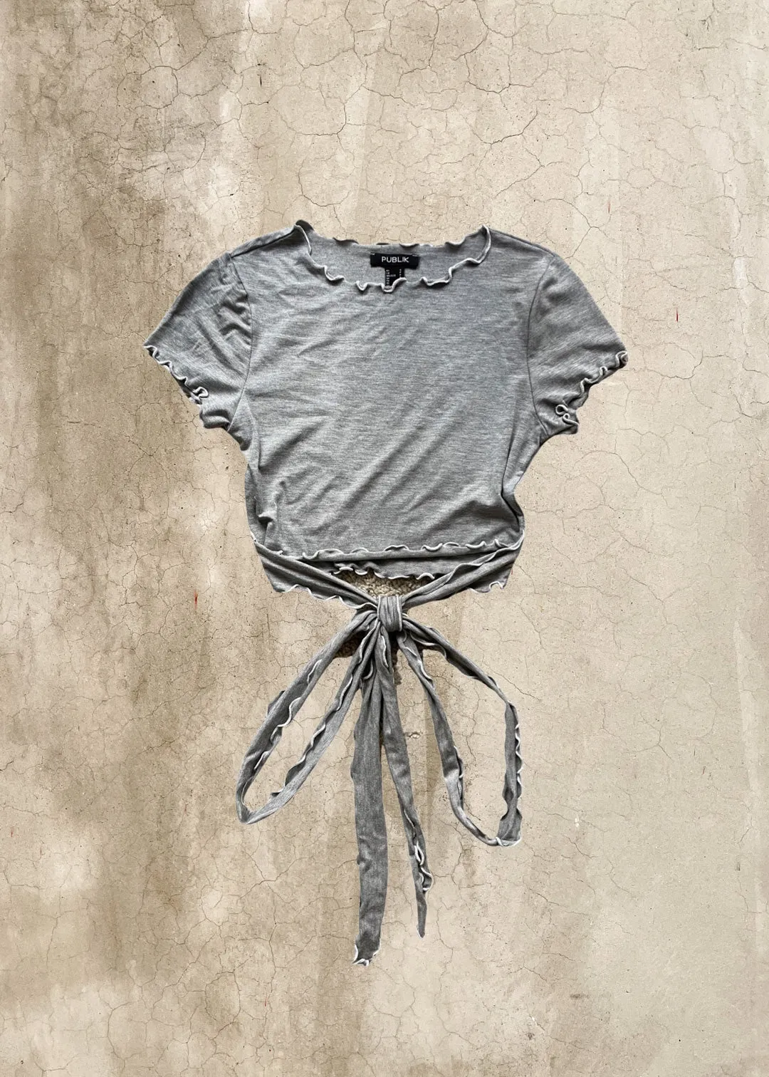 Fiona Contrast Thread Crop Top - Gray