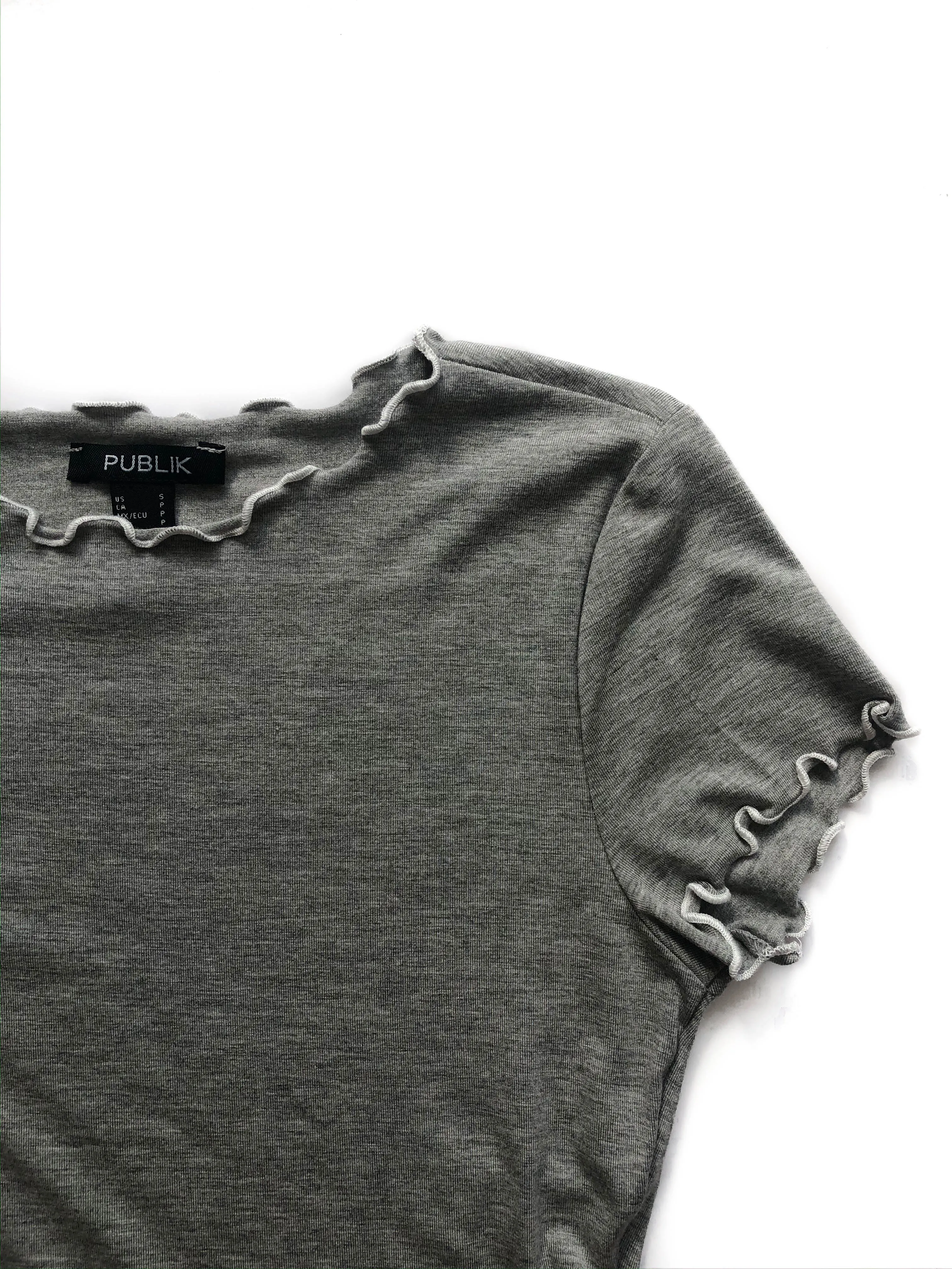 Fiona Contrast Thread Crop Top - Gray
