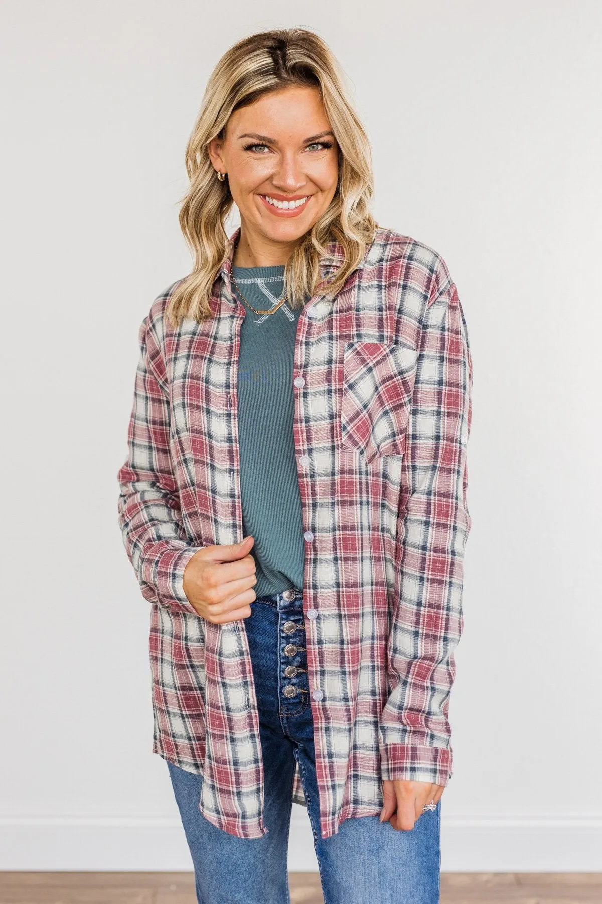 Flawless Beauty Plaid Top- Red & Navy