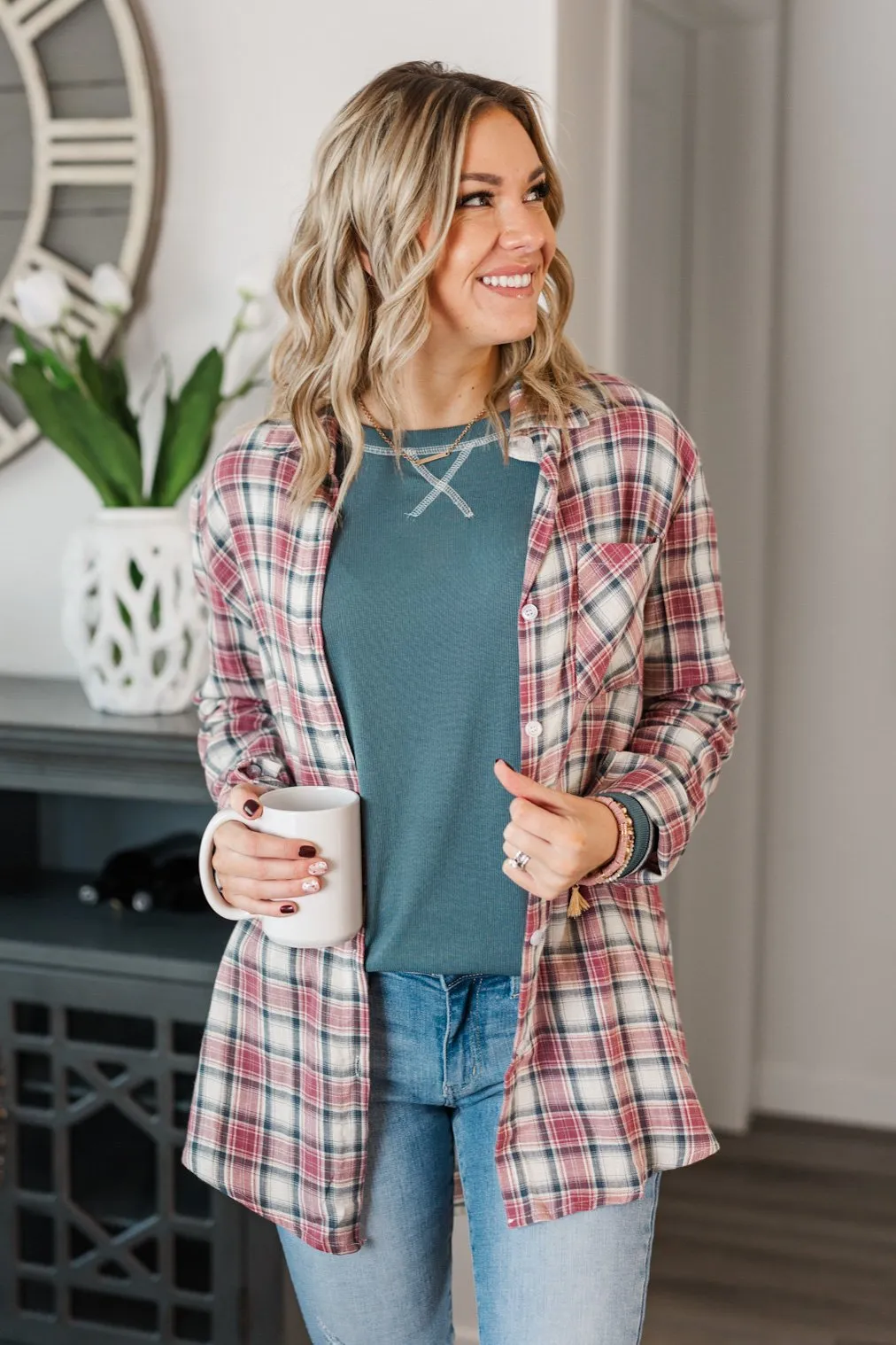 Flawless Beauty Plaid Top- Red & Navy
