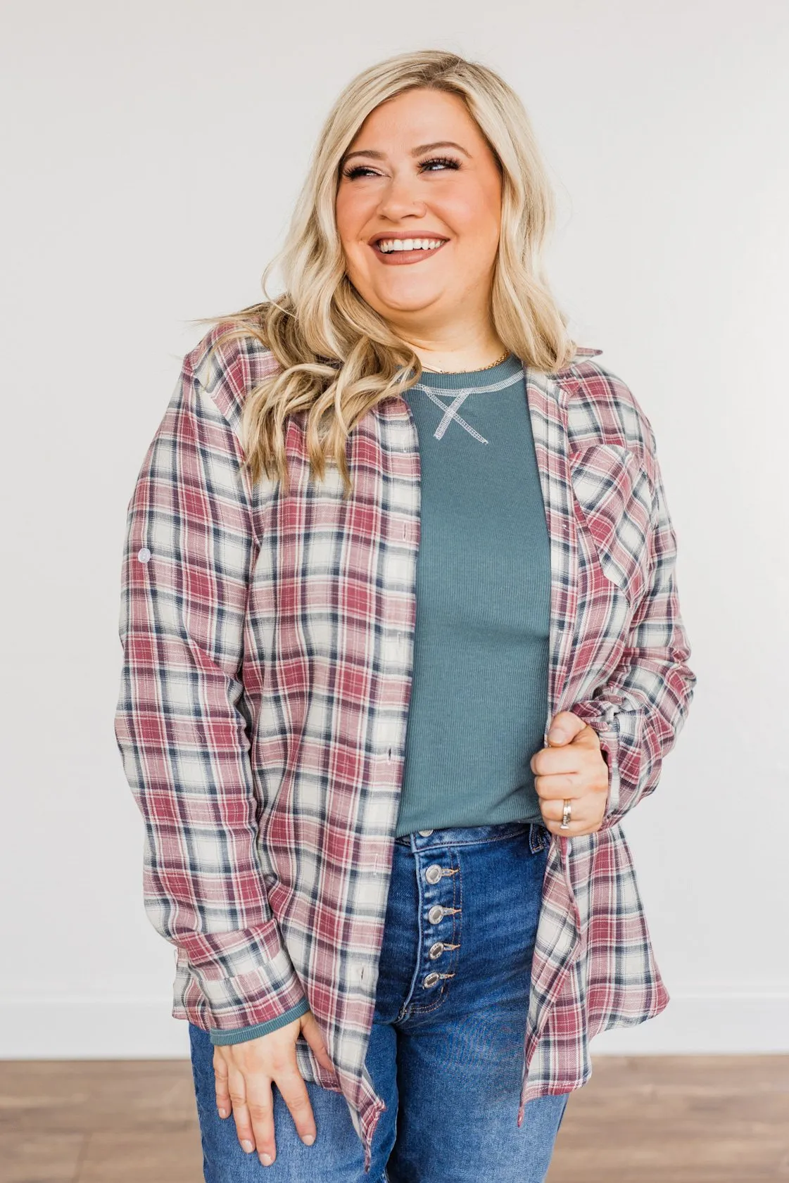 Flawless Beauty Plaid Top- Red & Navy