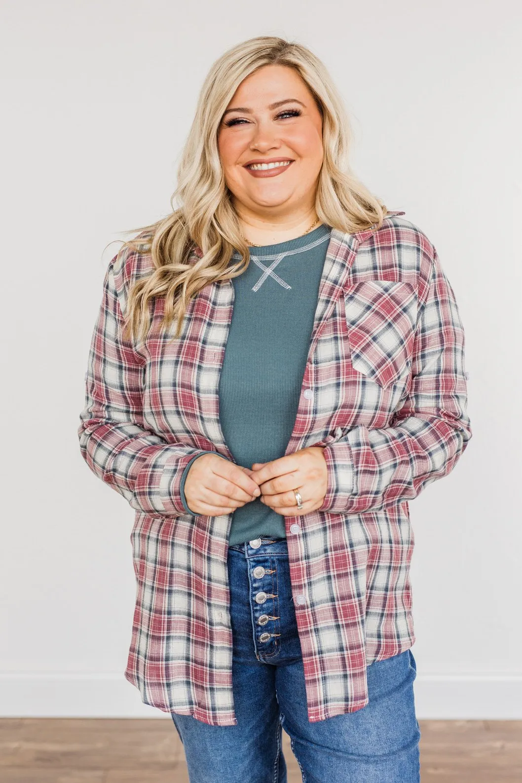 Flawless Beauty Plaid Top- Red & Navy