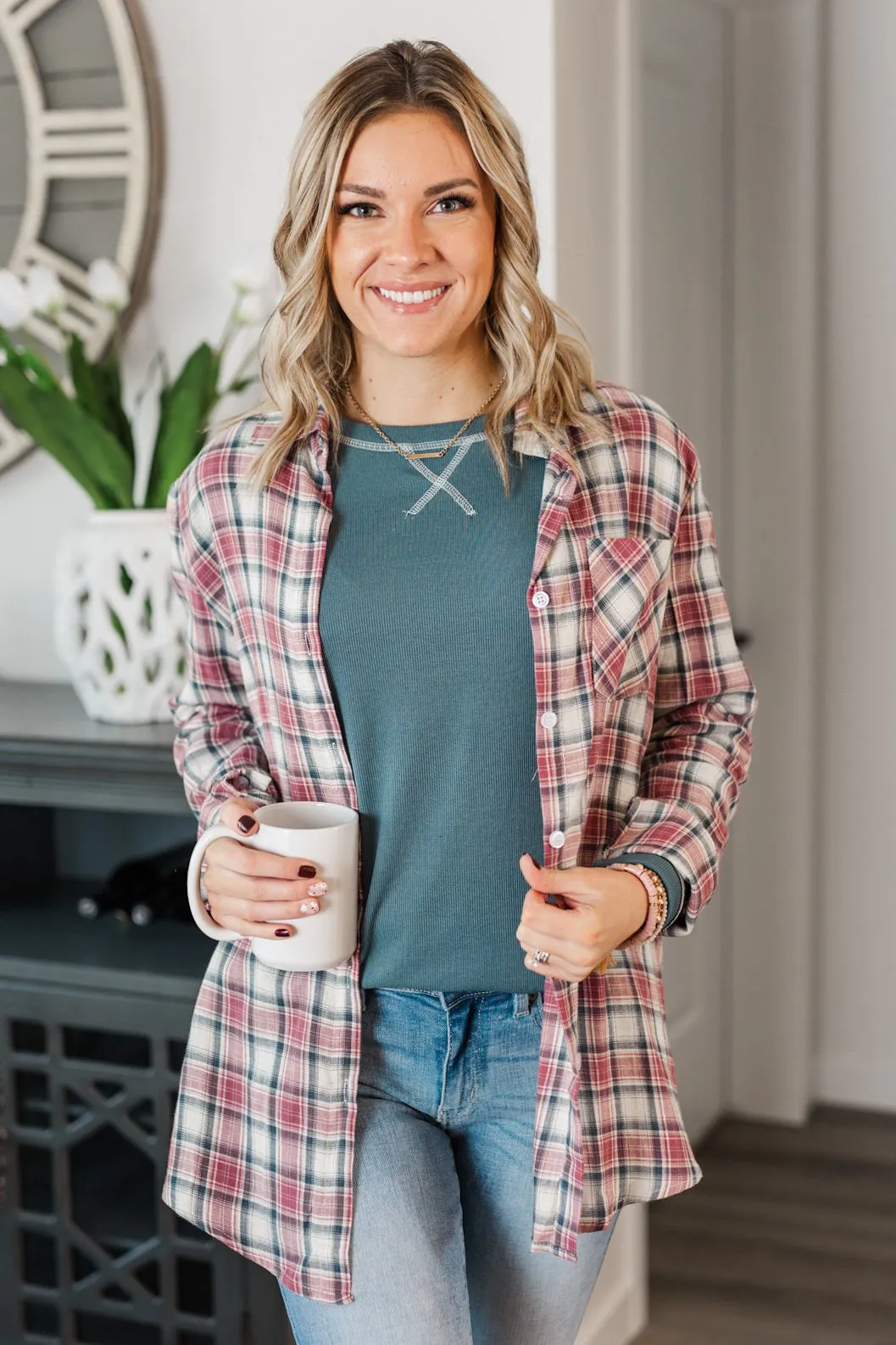 Flawless Beauty Plaid Top- Red & Navy