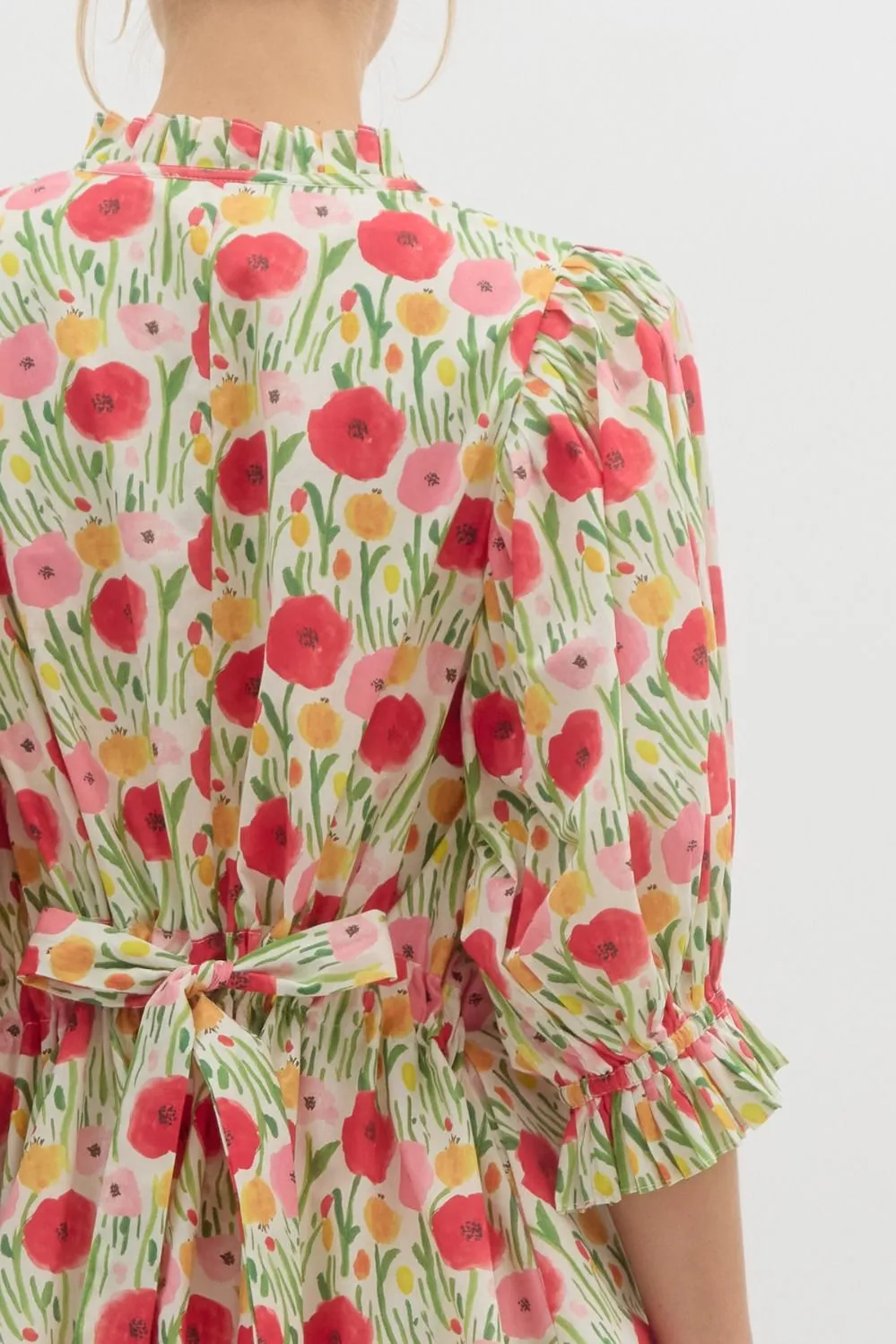 Floral Print Elasticated ¾ Sleeve Pullover Mini Swing Dress