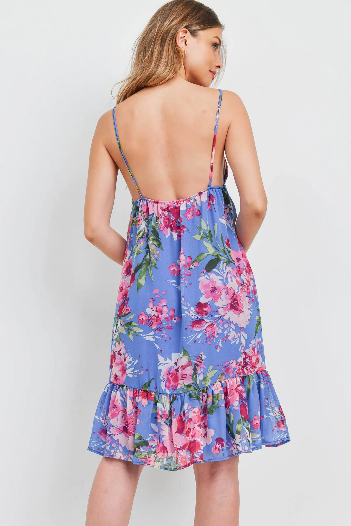 Floral Print Ruffle Hem Cami Dress with Inside Lining