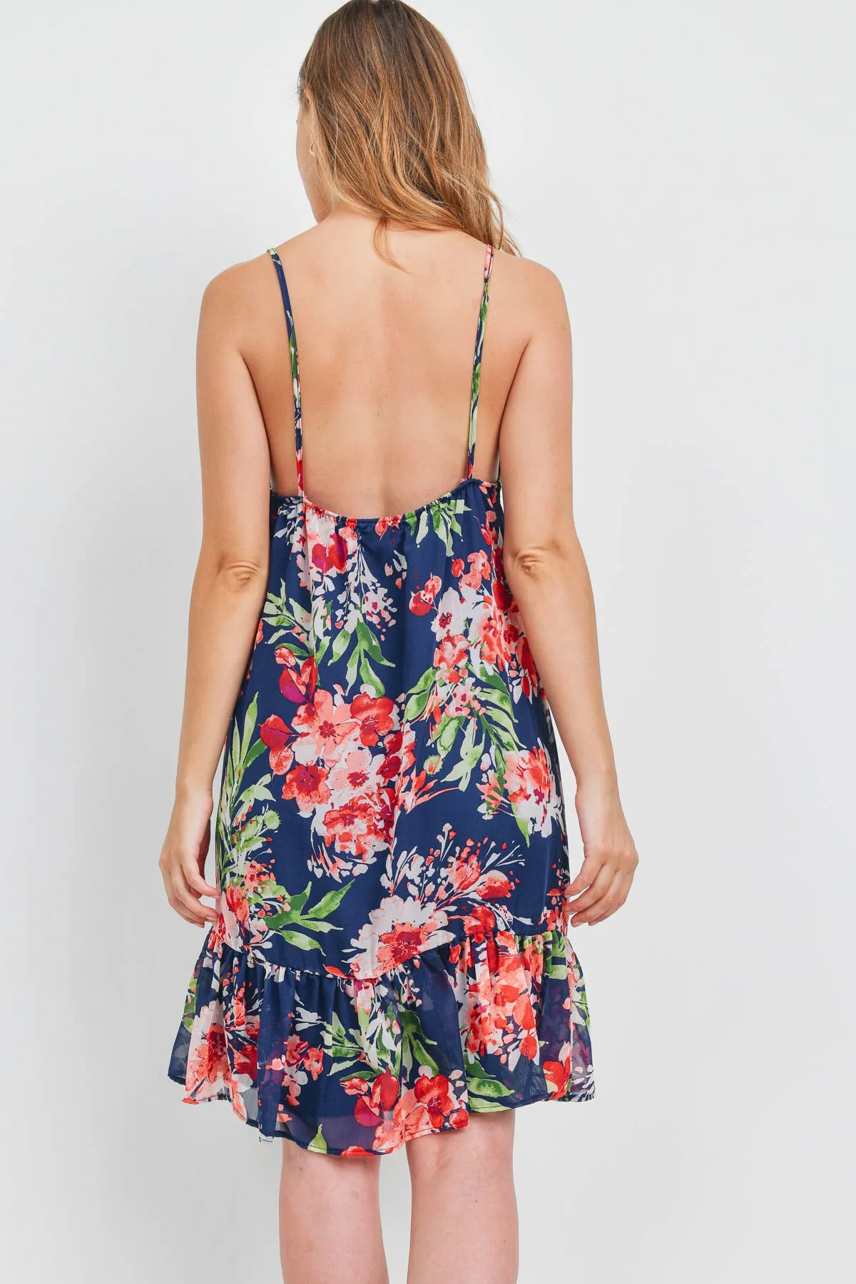 Floral Print Ruffle Hem Cami Dress with Inside Lining