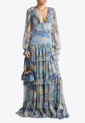 Floral Print Ruffled Maxi Dress