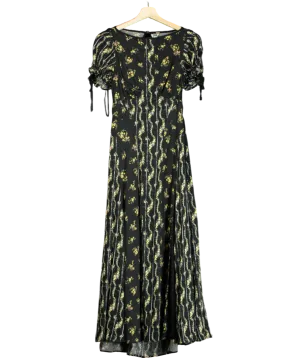 Free People Black floral Magdalene midi Dress UK XS
