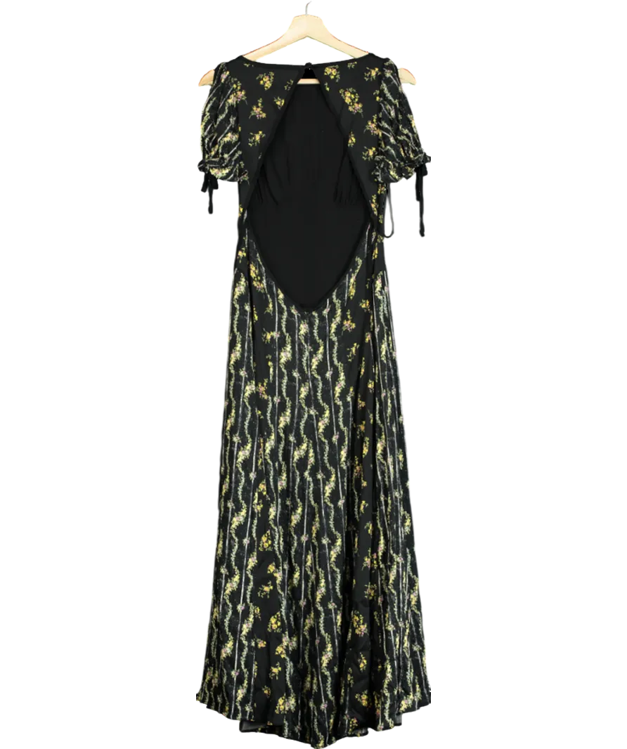 Free People Black floral Magdalene midi Dress UK XS