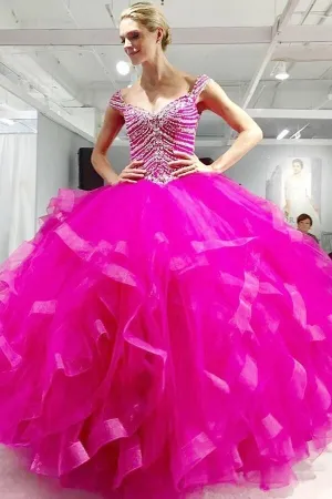 Fuchsia Ruffled Ball Gown Quinceanera Dresses with Beading Corset