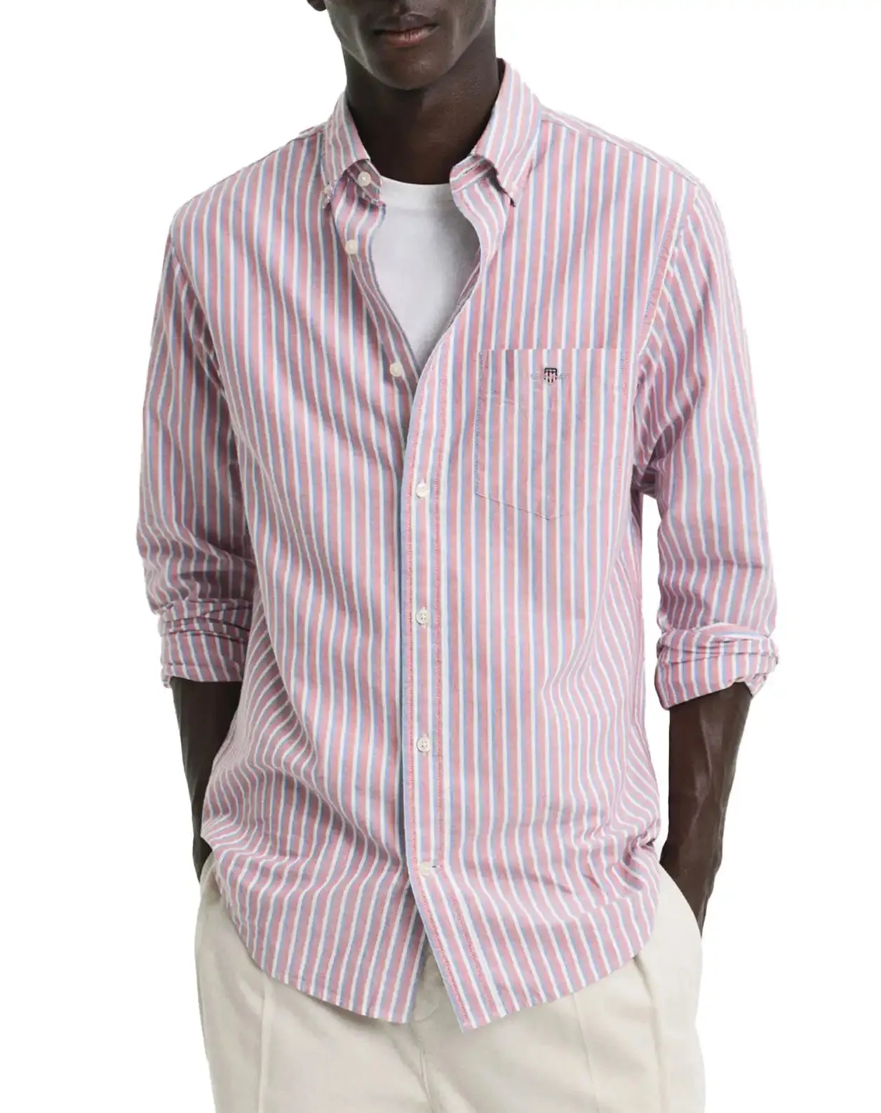 GANT Mens Regular Oxford Stripe Shirt Ruby Red