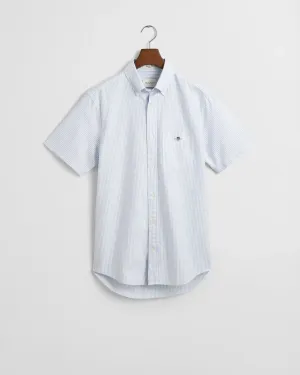GANT Mens Regular Short Sleeve Stripe Oxford Shirt Light Blue