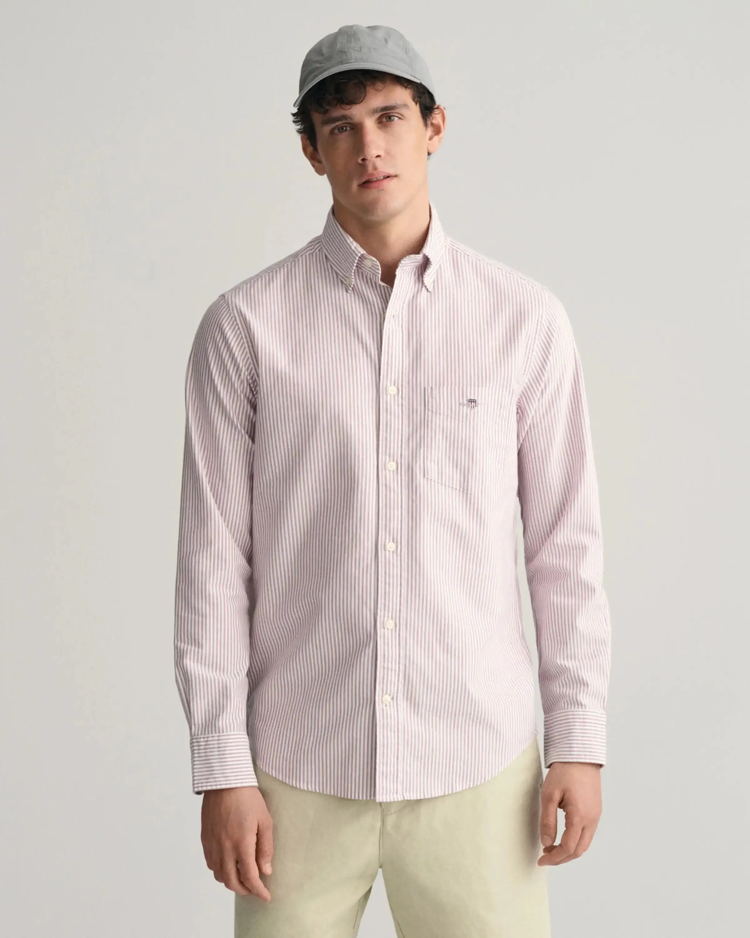 GANT Mens Regular Stripe Oxford Shirt Beautyberry Purple