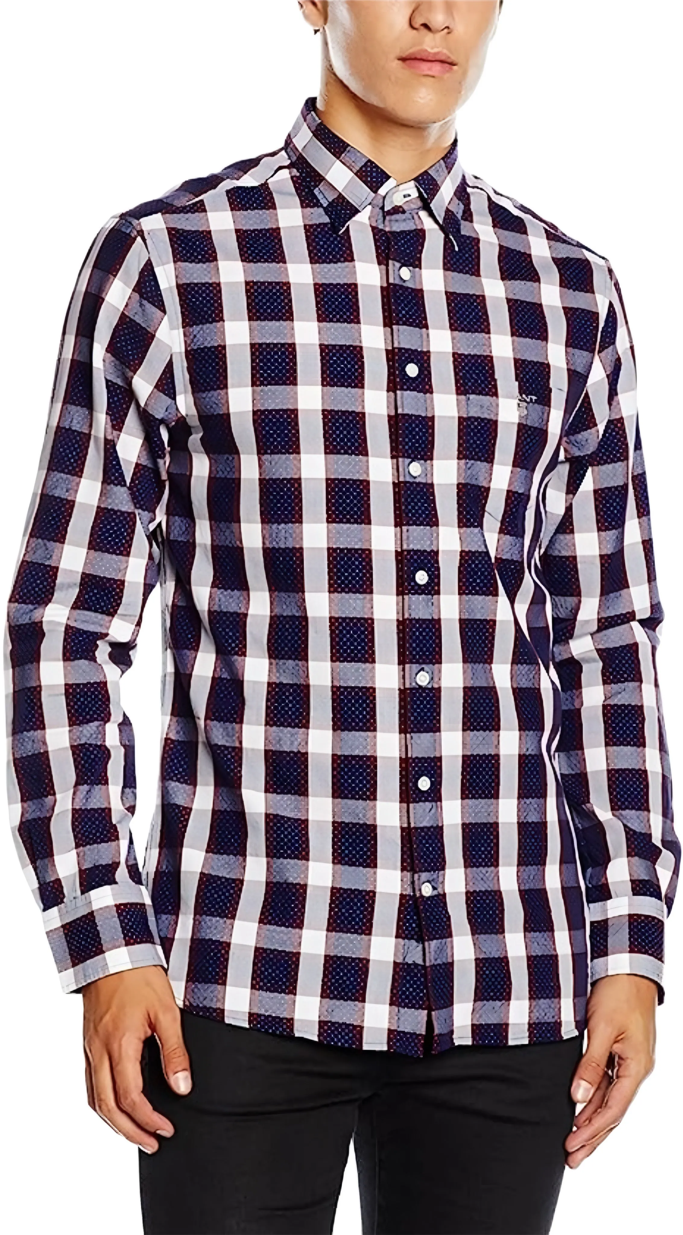 GANT Purple Fig Plaid Pin Dot Hidden Button Down Shirt 343024 Size L NWT