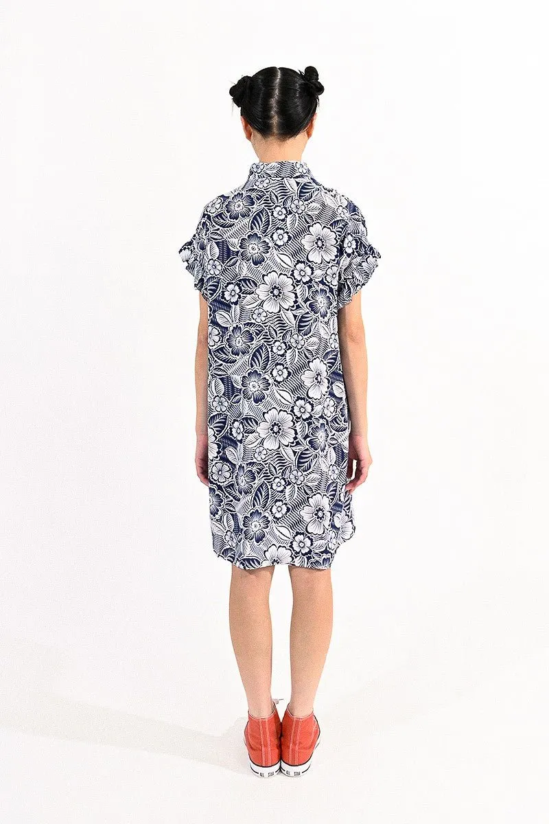 GATHERED PRINTED SHIRT DRESS