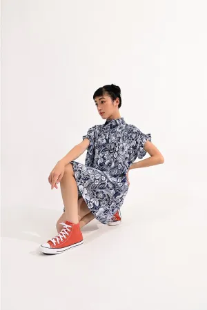 GATHERED PRINTED SHIRT DRESS