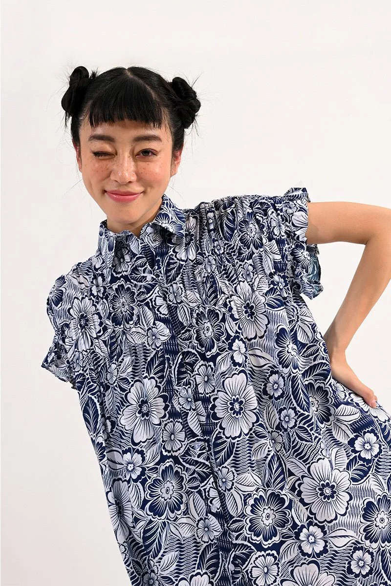 GATHERED PRINTED SHIRT DRESS