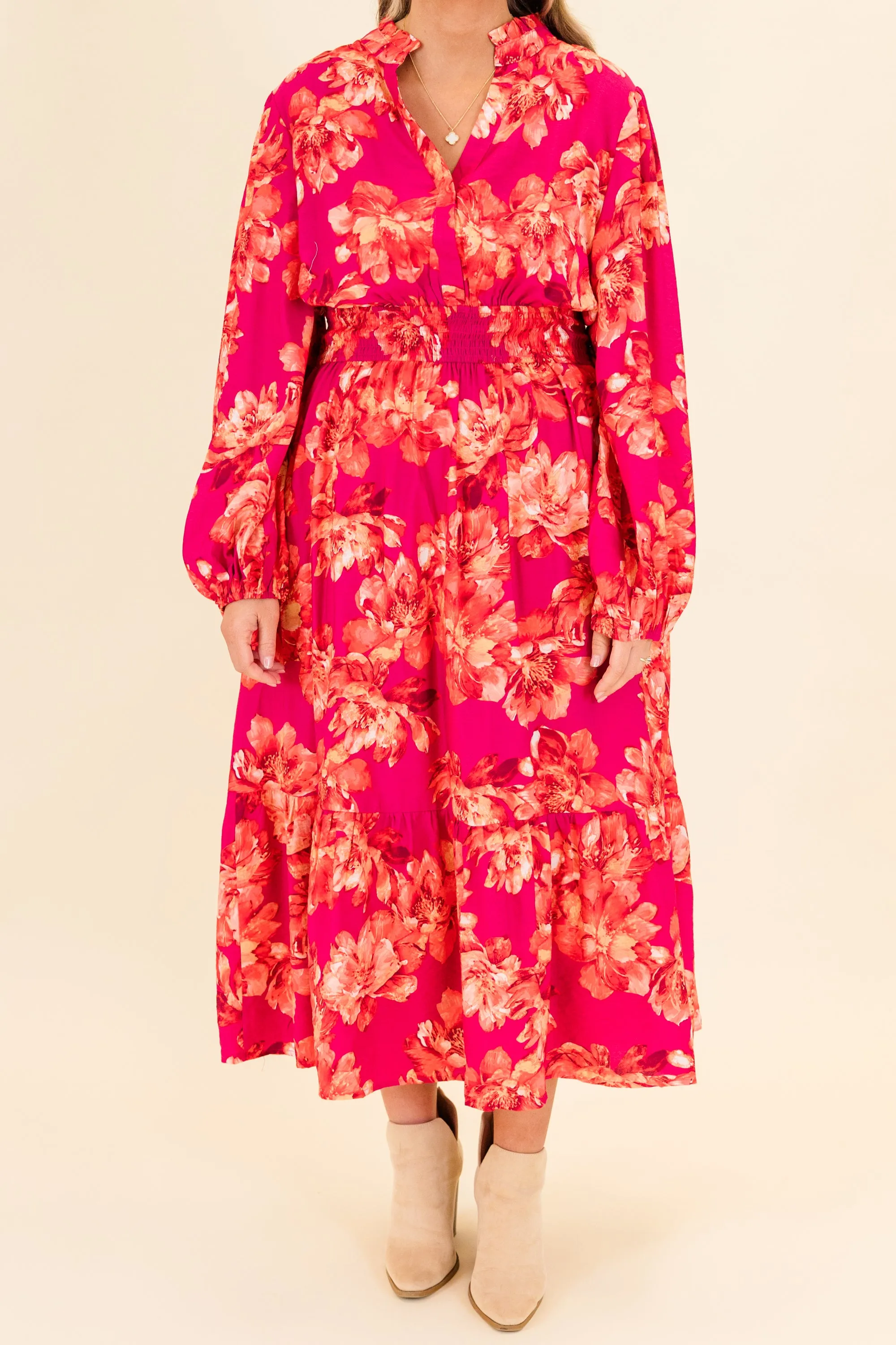 Gentle On My Mind Midi Dress, Magenta