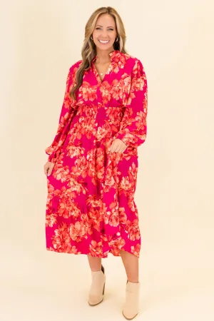 Gentle On My Mind Midi Dress, Magenta