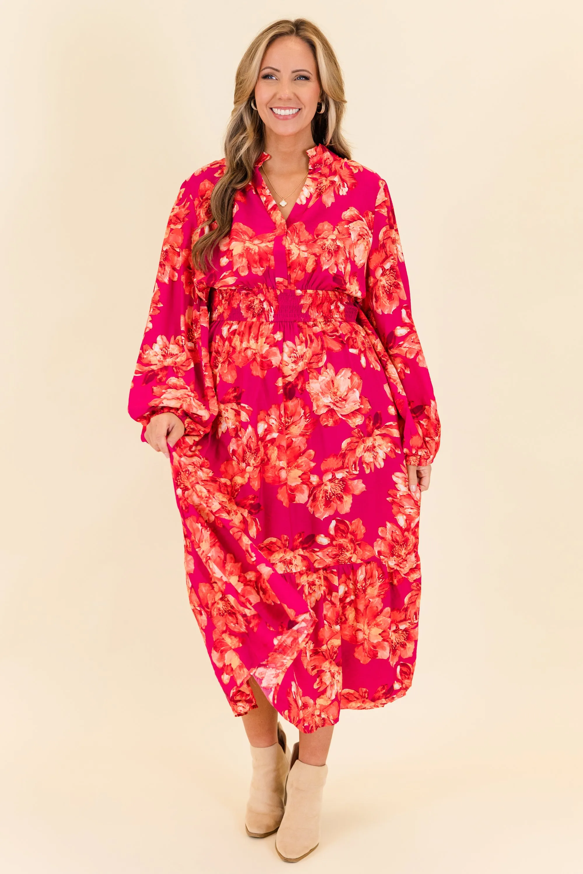 Gentle On My Mind Midi Dress, Magenta