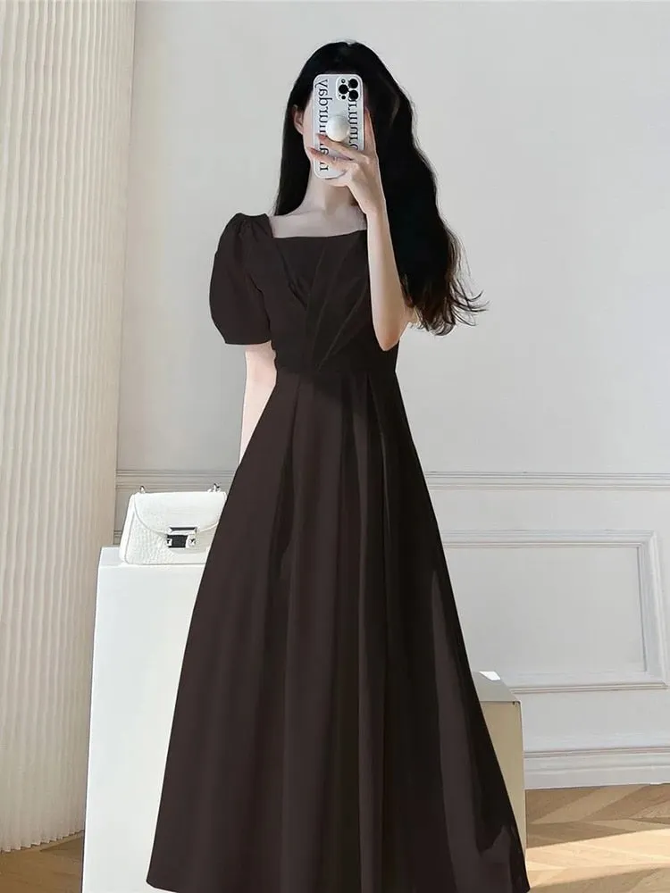 Geuxml  Summer Women French Elegant White Dresses Slim A Line Harajuku Casual Puff Short Sleeve Ruffled Party Midi Dress Female Vestidos