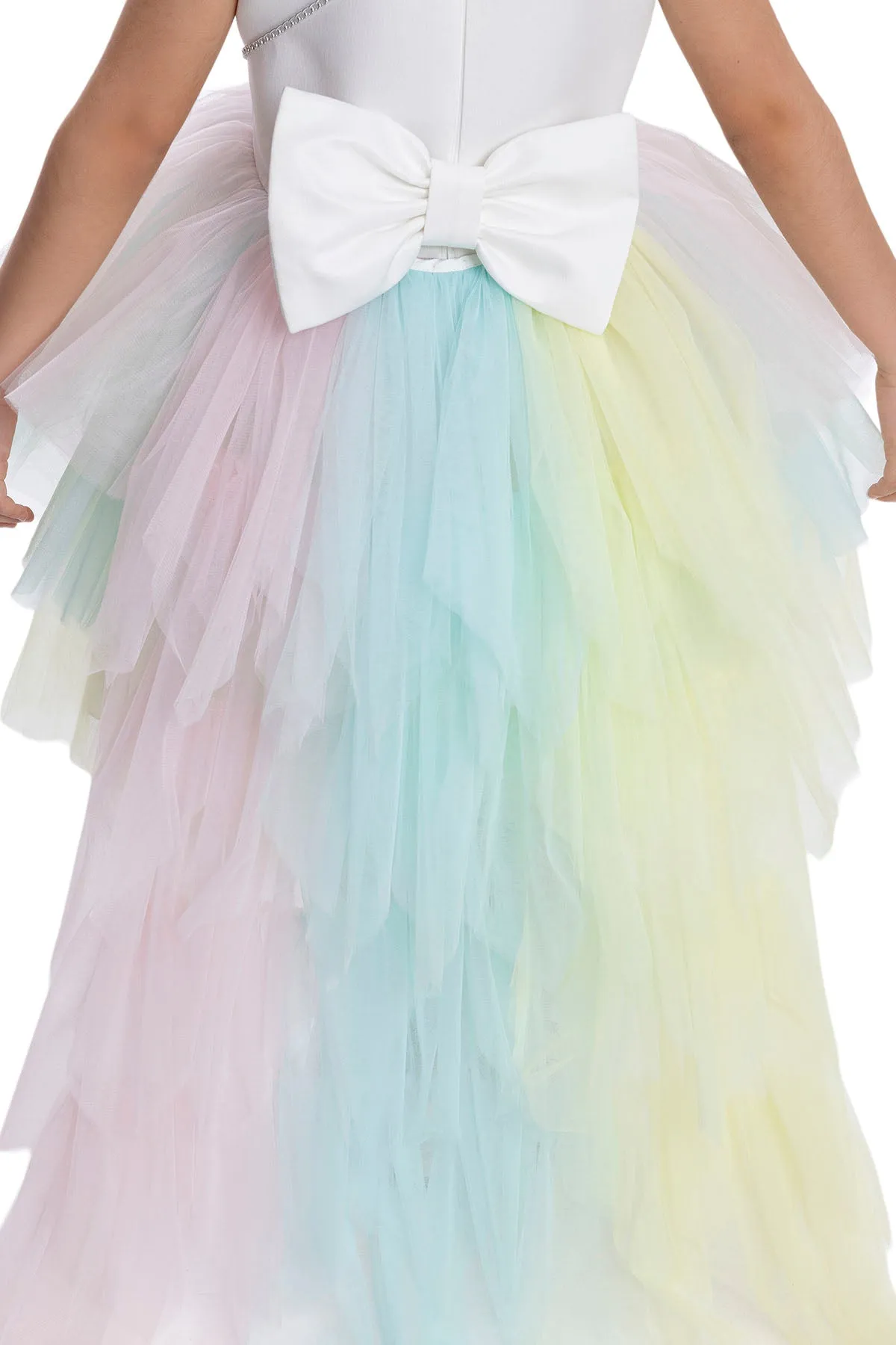 Girls Rainbow Birthday Dress with a Long Tail