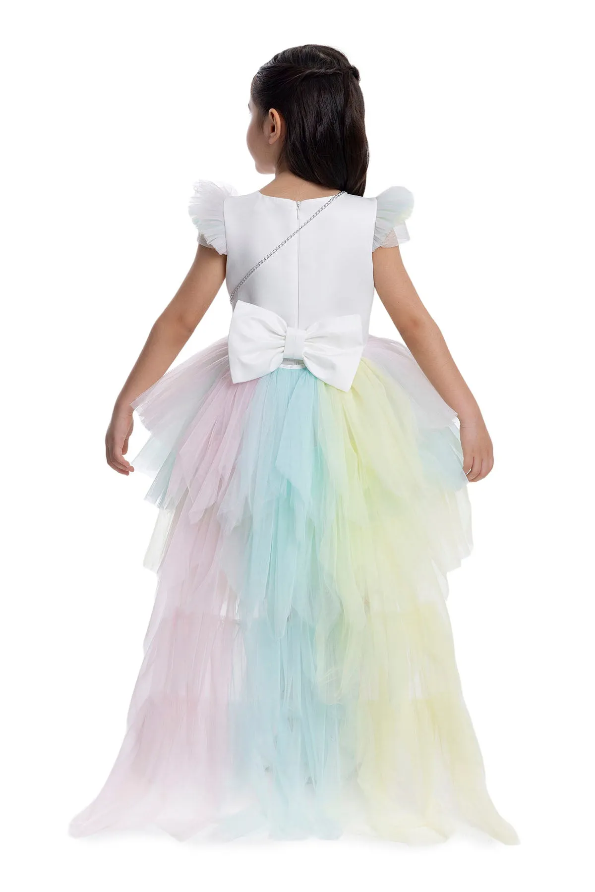 Girls Rainbow Birthday Dress with a Long Tail