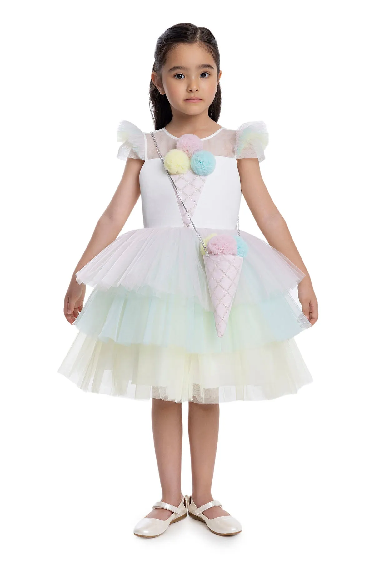 Girls Rainbow Birthday Dress with a Long Tail