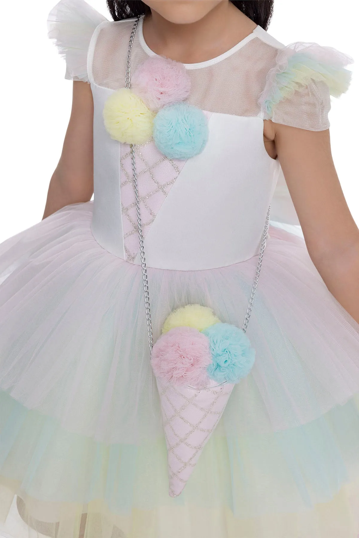 Girls Rainbow Birthday Dress with a Long Tail