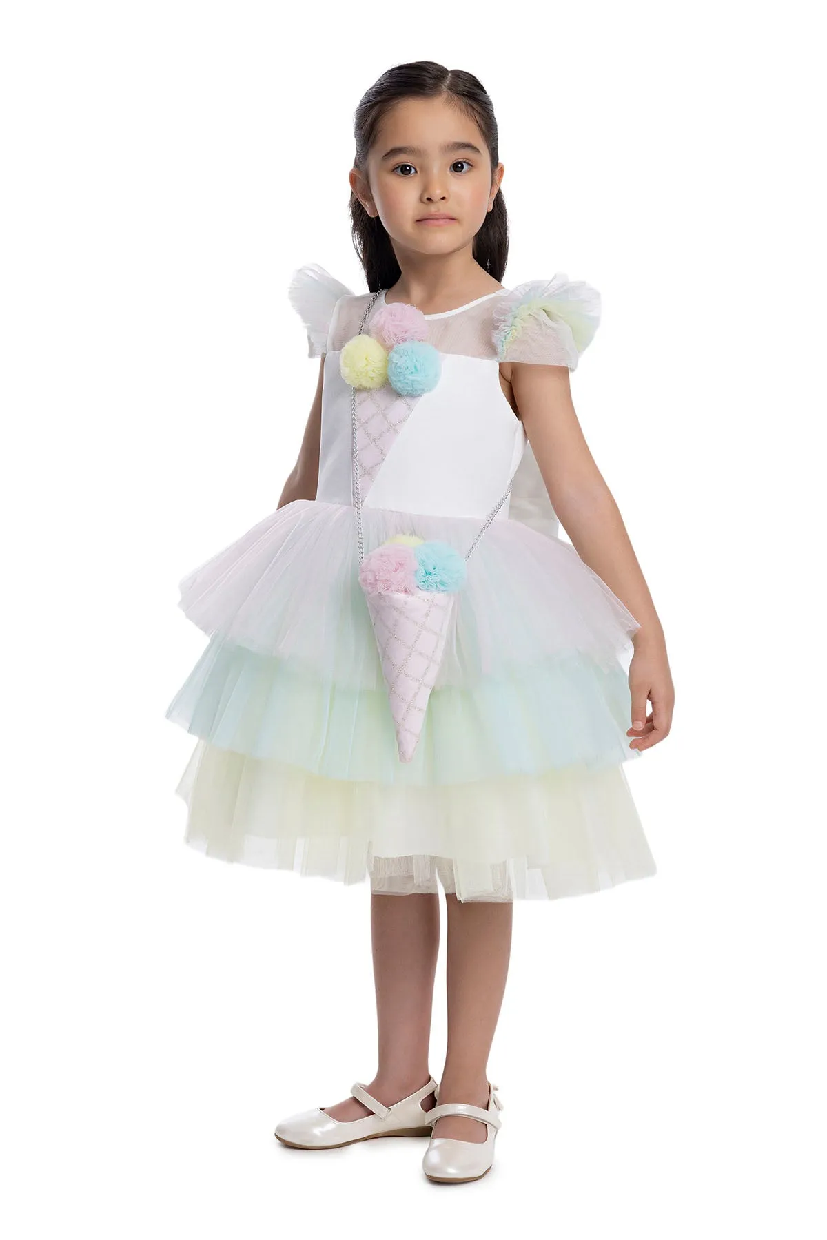 Girls Rainbow Birthday Dress with a Long Tail