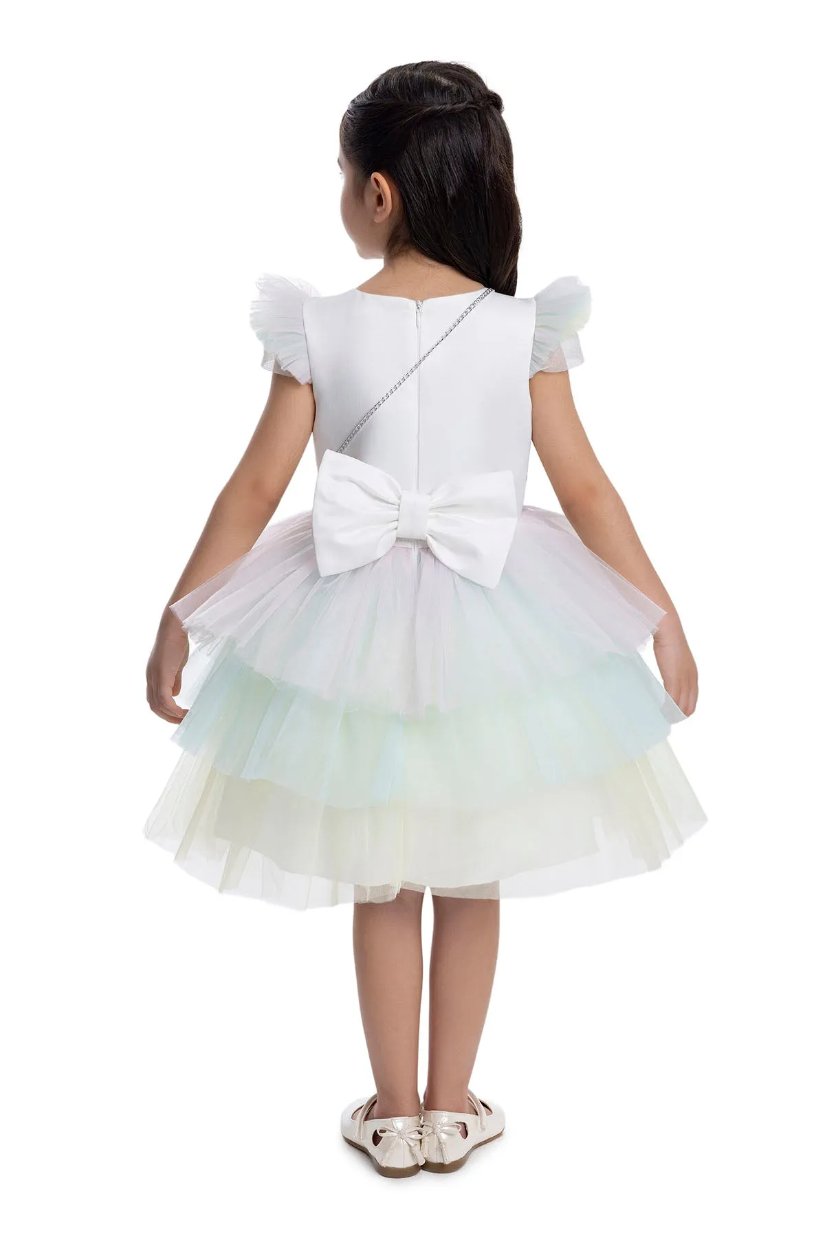 Girls Rainbow Birthday Dress with a Long Tail