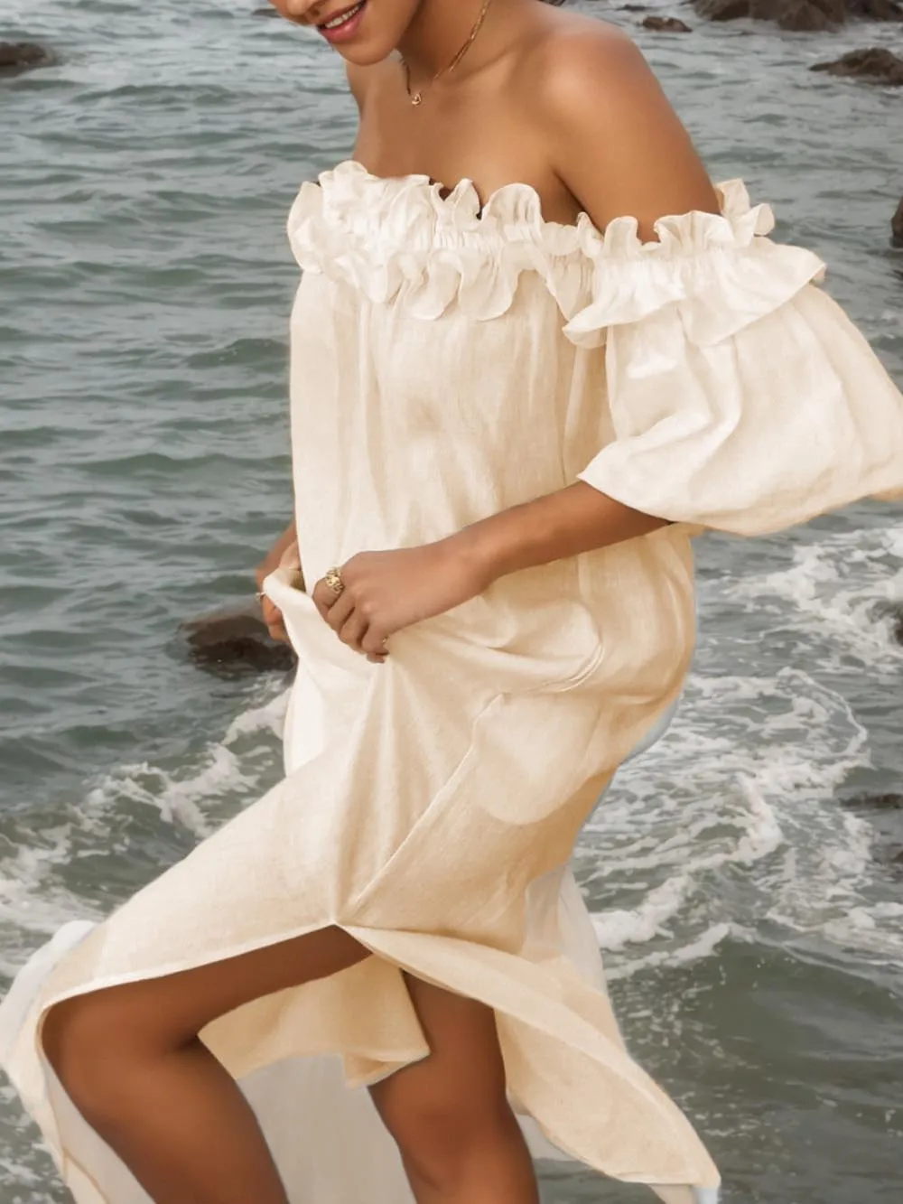 Giselle Chic Off Shoulder Midi Dress