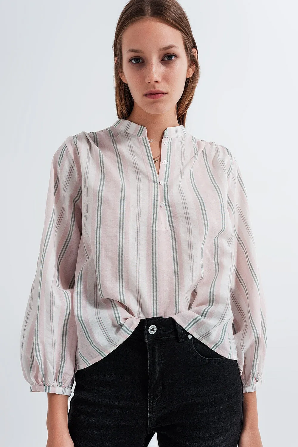 Grandad shirt in pink stripe