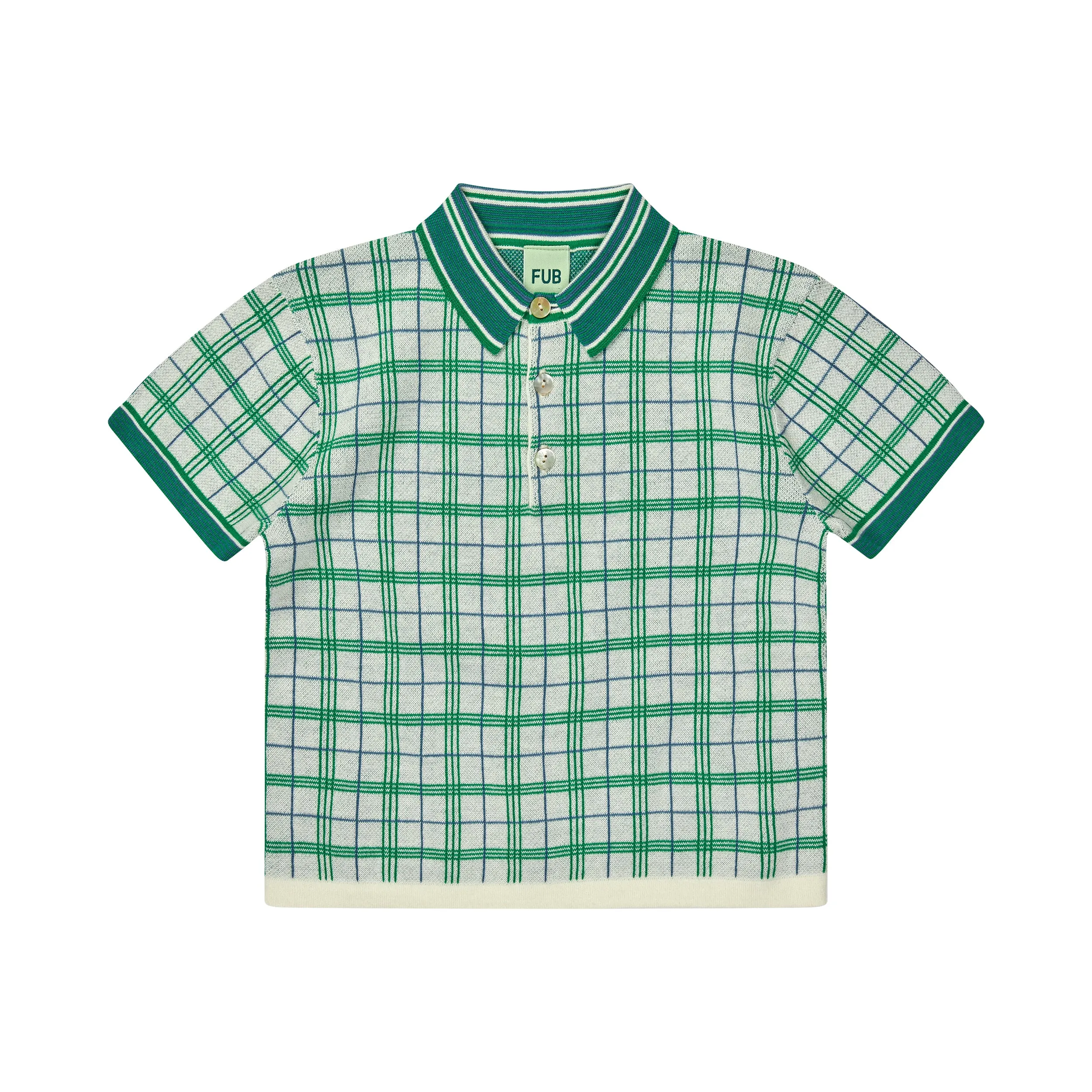 Green Knitted Plaid Cotton T-Shirt