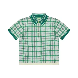Green Knitted Plaid Cotton T-Shirt