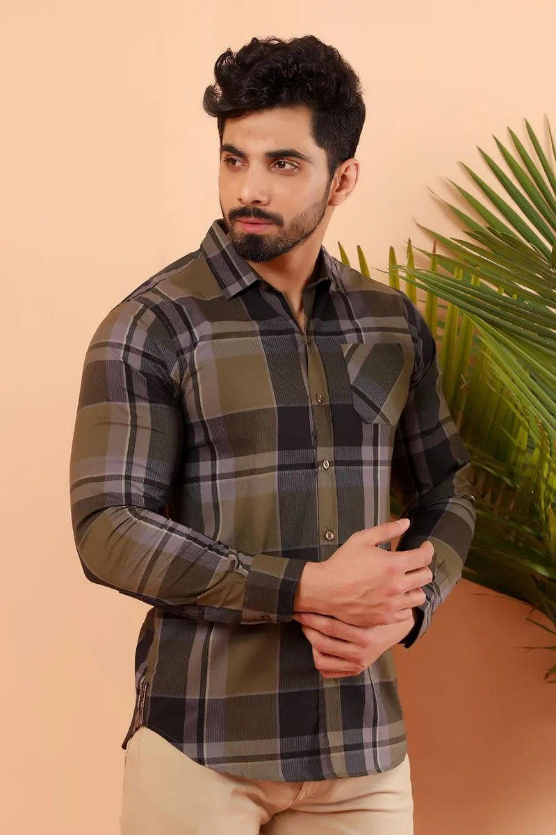 Green Plaid Casual Shirt FS Regular Fit