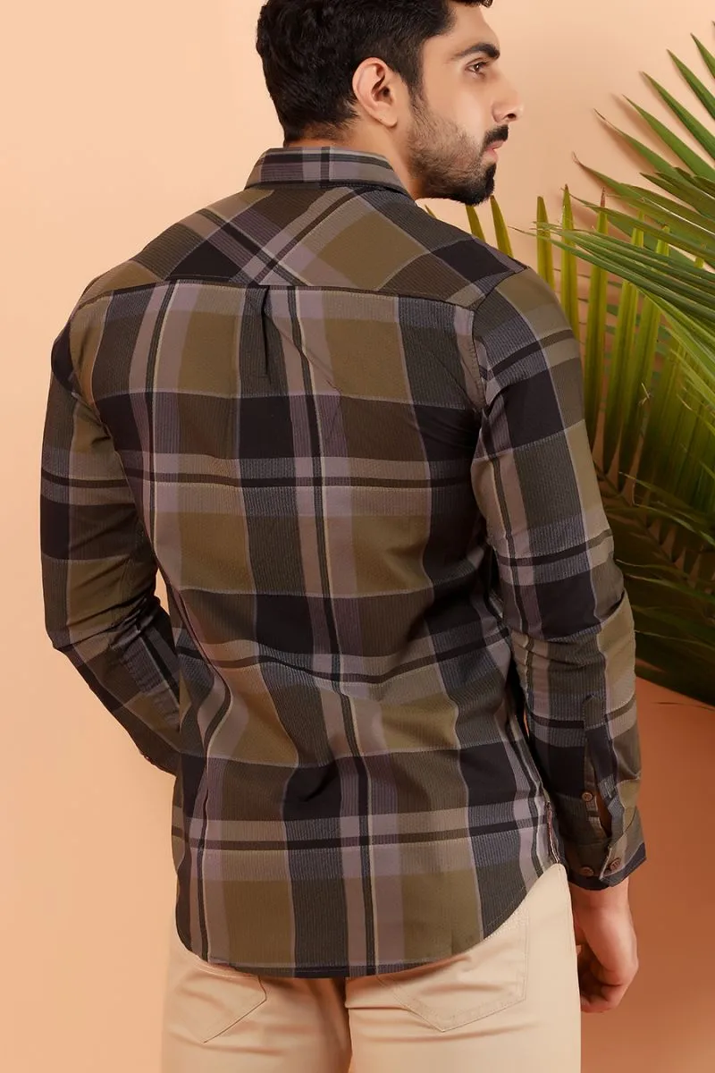 Green Plaid Casual Shirt FS Regular Fit