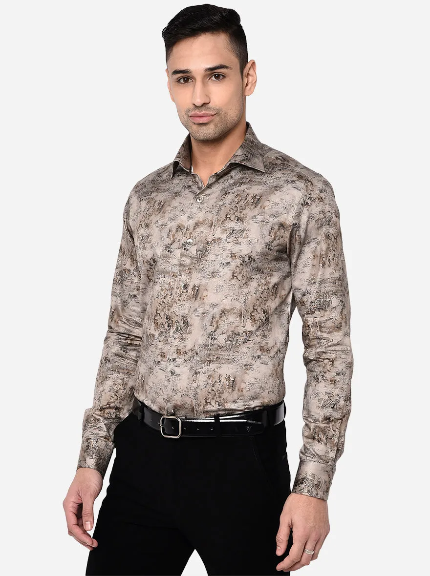 Grey Printed Slim Fit Party Wear Shirt | Wyre
