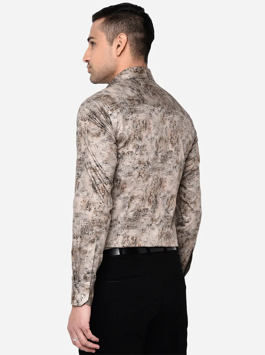 Grey Printed Slim Fit Party Wear Shirt | Wyre