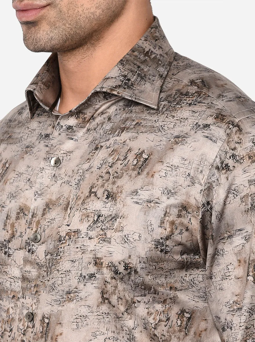 Grey Printed Slim Fit Party Wear Shirt | Wyre