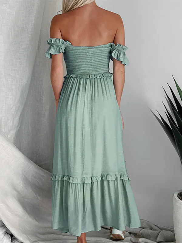 Halter Back Maxi Dress with Smocked Bodice and Ruffled Hem