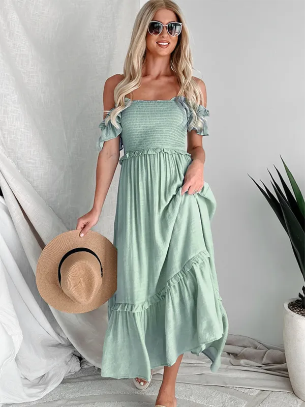 Halter Back Maxi Dress with Smocked Bodice and Ruffled Hem