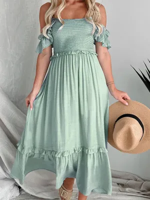 Halter Back Maxi Dress with Smocked Bodice and Ruffled Hem
